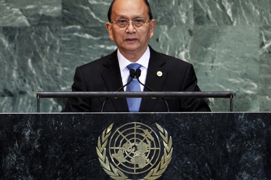 Myanmar's president Thein Sein addresses the sixty-seventh United Nations General Assembly at the UN Headquarters in New York.