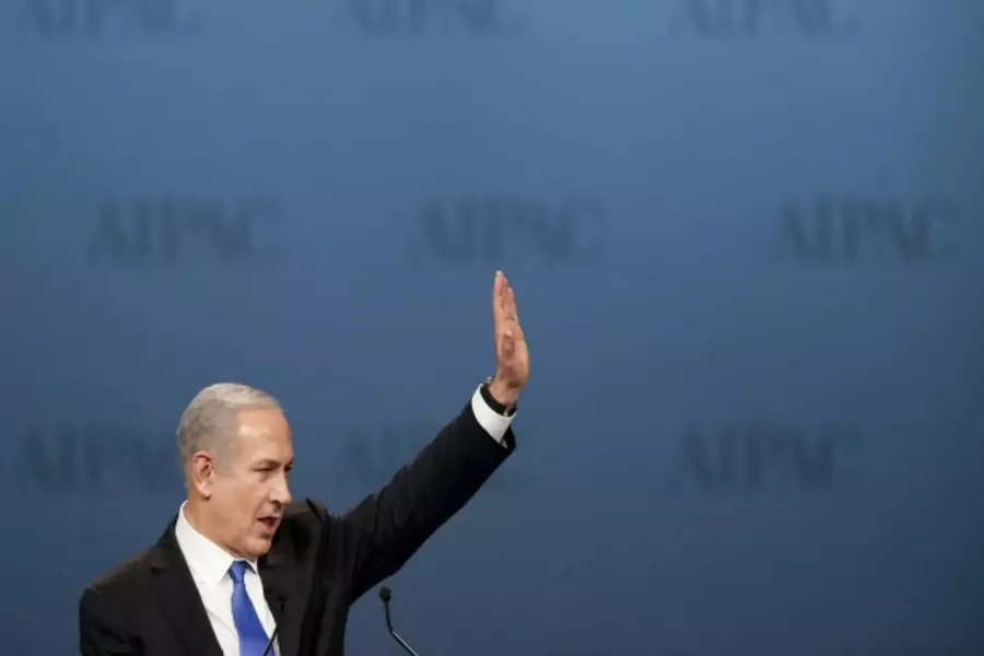 Israeli prime minister Benjamin Netanyahu speaks to the American Israel Public Affairs Committee (AIPAC) policy conference in Washington, DC (Joshua Roberts/Courtesy Reuters).