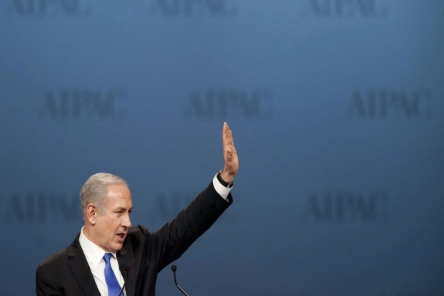 Israeli prime minister Benjamin Netanyahu speaks to the American Israel Public Affairs Committee (AIPAC) policy conference in Washington, DC (Joshua Roberts/Courtesy Reuters).