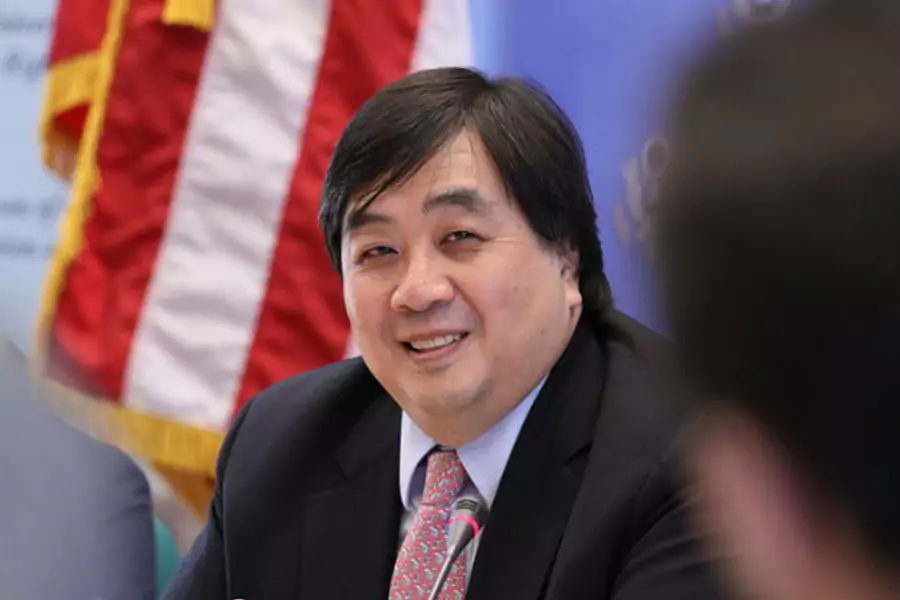 Harold Hongju Koh, Legal Advisor, U.S. Department of State, speaking at a press conference at the U.S. Mission to the United Nations in Geneva. (Eric Bridiers/Courtesy U.S. Mission to the UN)