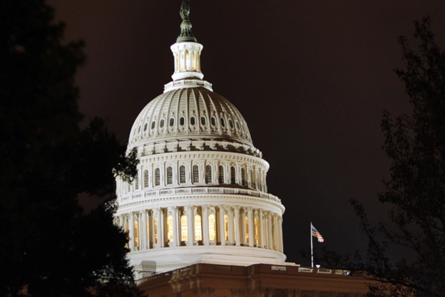 The dome of the U.S. Capitol is lit up in Washington, DC (Brian Snyder/Reuters).