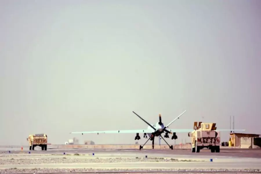 A U.S. Air Force MQ-9 Reaper prepares for take-off from Kandahar Air Base in Afghanistan (Staff Sgt. James L. Harper Jr./Courtesy U.S. Air Force).