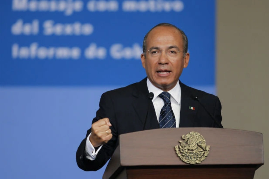 Mexico's President Felipe Calderón speaks during his sixth and final State of the Union address at the National Palace in Mexico City on September 3, 2012 (Tomas Bravo/Courtesy Reuters).