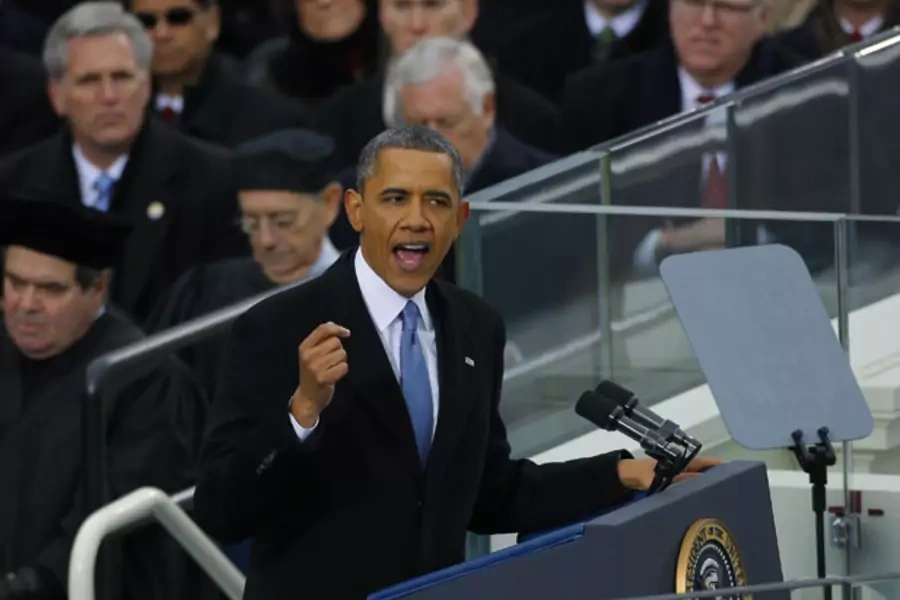 U.S. President Barack Obama delivers his inaugural address in Washington on January 21, 2013 (Brian Snyder/Courtesy Reuters).