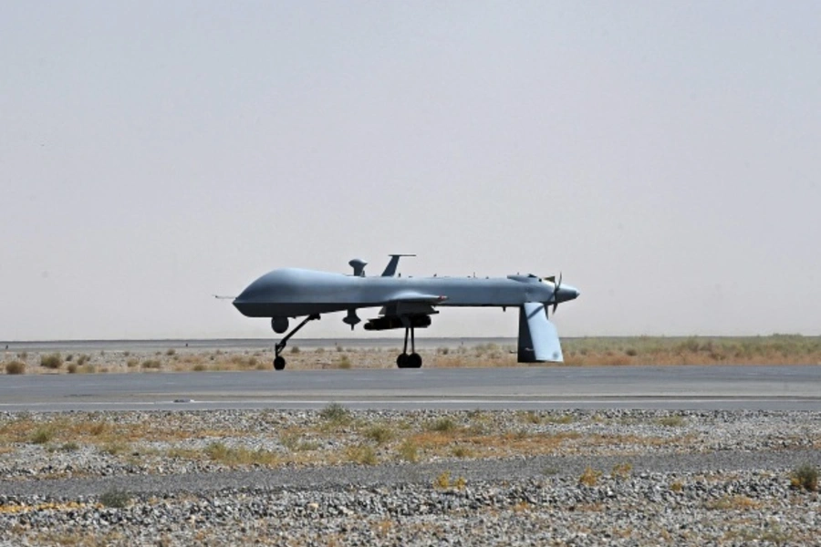 A drone prepares for takeoff in Afghanistan (Handout/Courtesy Reuters).
