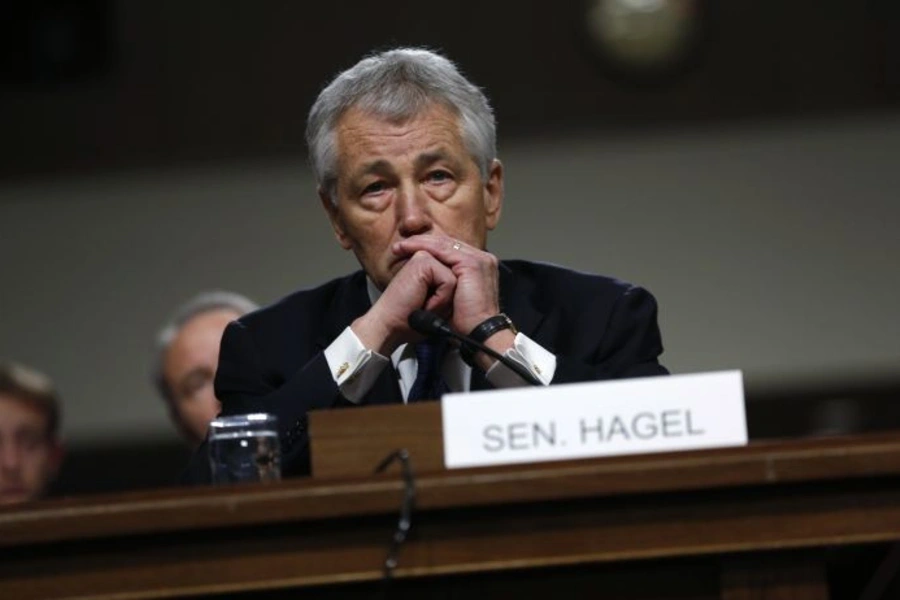 Former U.S. senator Chuck Hagel testifies during a Senate Armed Services Committee hearing on his nomination to be defense secretary on January 31, 2013 (Kevin Lemarque/Courtesy Reuters).