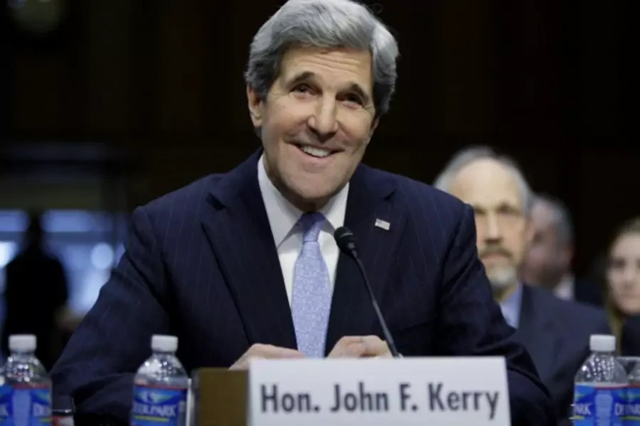 U.S. Senator John Kerry (D-MA) testifies during his Senate Foreign Relations Committee confirmation hearing to be secretary of state, on Capitol Hill in Washington, DC, on January 24, 2013.
