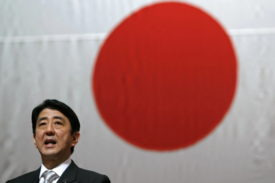 Japanese prime minister Shinzo Abe addresses cadets during a graduation ceremony at the National Defense Academy of Japan (Kiyoshi Ota/Courtesy Reuters).