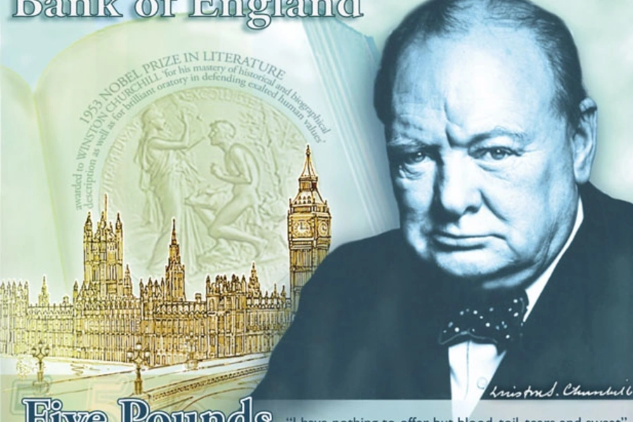 Former British prime minister Winston Churchill is featured on a new banknote alongside his famous declaration "I have nothing to offer but blood, toil, tears and sweat" (Bank of England/Courtesy Reuters).