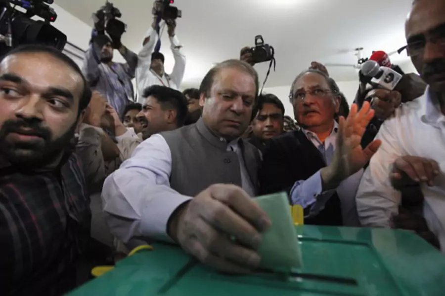 Nawaz Sharif casts his vote in Pakistan's May 11 general election (Mohsin Raza/Courtesy Reuters).