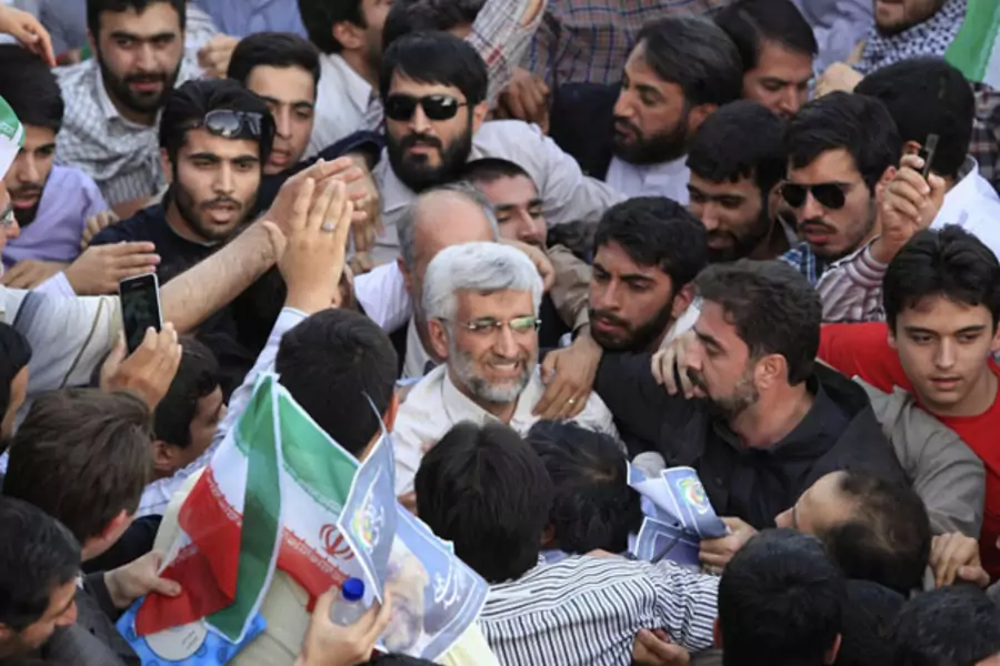 Supporters crowd around Iranian presidential candidate Saeed Jalili during a rally in Tehran on June 12 (Yalda Moayeri/Courtesy Reuters).