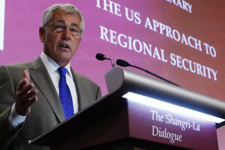 U.S. Defense Secretary Chuck Hagel speaks during the first plenary session of the 12th International Institute for Strategic Studies (IISS) Asia Security Summit: The Shangri-La Dialogue, in Singapore on June 1, 2013.