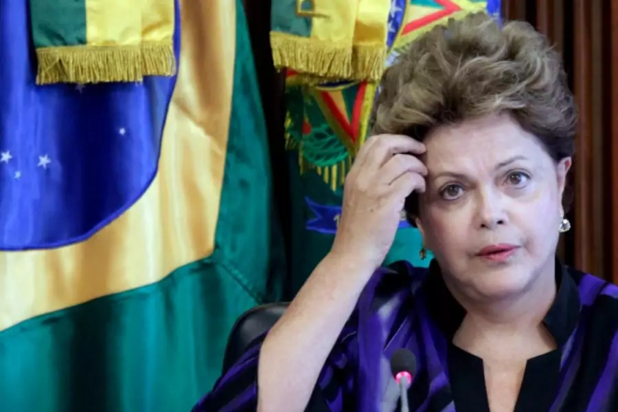 Brazil's President Dilma Rousseff reacts during a meeting of the National Council for Scientific and Technological Development at the Planalto Palace in Brasilia on February 6, 2013. (Ueslei Marcelino/Courtesy Reuters)