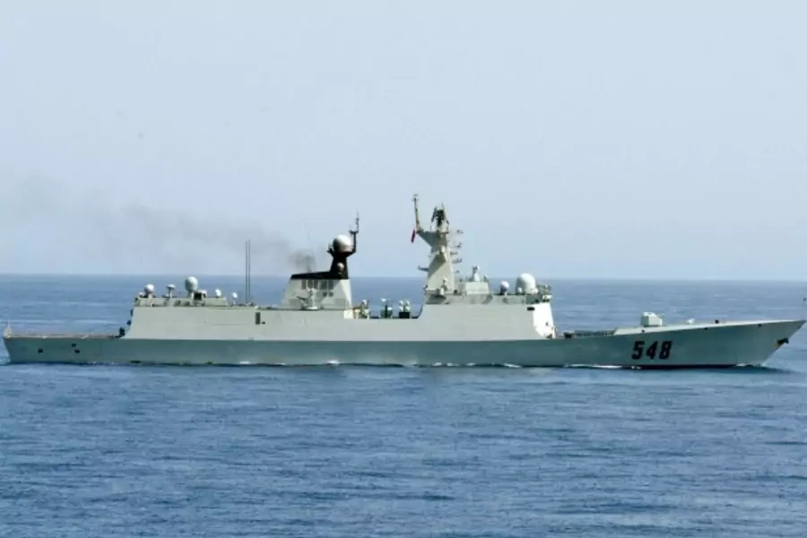 The Chinese People's Liberation Army (Navy) frigate Yi Yang transits the Gulf of Aden prior to conducting a bilateral counter-...issile destroyer USS Winston S. Churchill in the Gulf of Aden on September 17, 2012. (Aaron Chase, U.S. Navy/Courtesy Reuters)