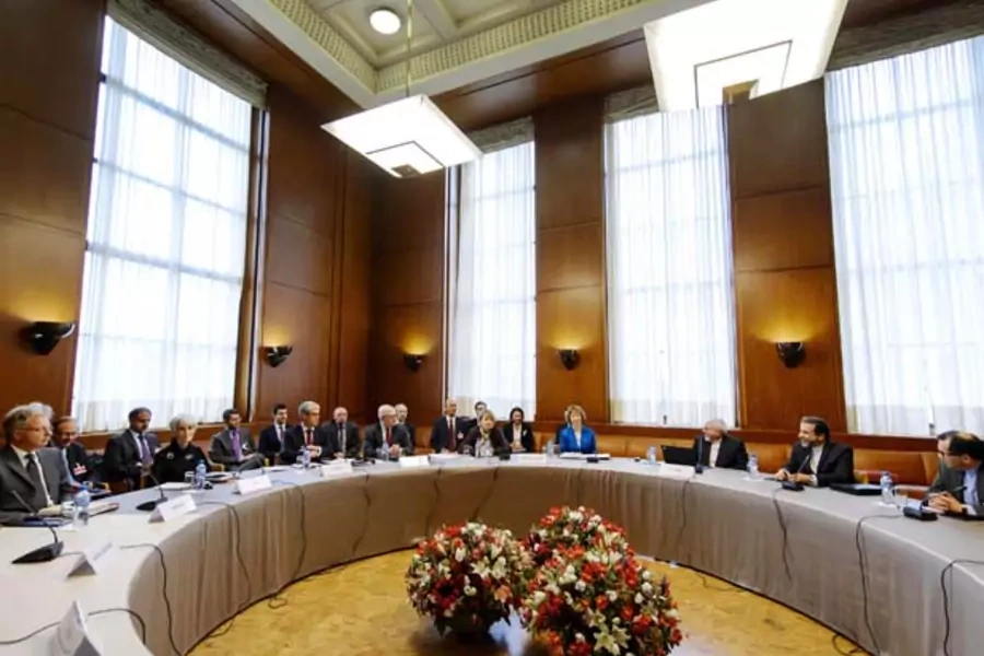 Delegations meet at the United Nations offices in Geneva for the Iran nuclear talks (Fabrice Coffrini/Courtesy Reuters).