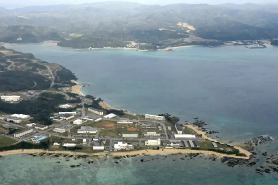 Coral reefs are seen along the coast near the U.S. Marine base Camp Schwab, off the tiny hamlet of Henoko in Nago on the southern Japanese island of Okinawa, in this aerial photo taken by Kyodo on January 14, 2014. (Kyodo/Courtesy Reuters)
