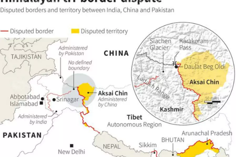 Map of the Himalayas locating disputed borders and territory between China and India (Courtesy: Reuters).