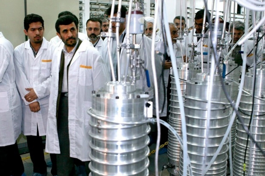 Iranian President Mahmoud Ahmadinejad visits the Natanz nuclear enrichment facility, 350 km (217 miles) south of Tehran, on April 8, 2008. (Iranian Presidential official website/Courtesy Reuters)