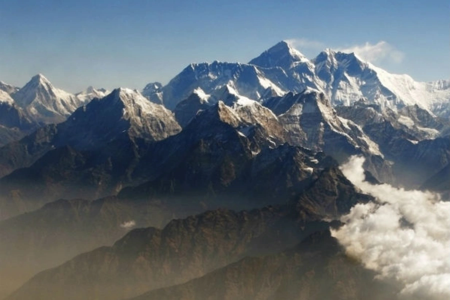 A view of Mount Everest, the world's highest mountain, in the Himalayas.