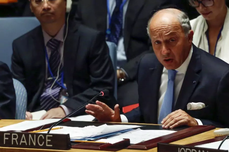 French Foreign Minister Laurent Fabius speaks at a session of the UN Security Council on September 19, 2014.