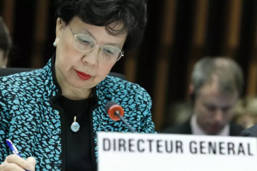World Health Organization (WHO) Director-General Margaret Chan addresses the media during the Executive Board's special session on Ebola on January 25, 2015.