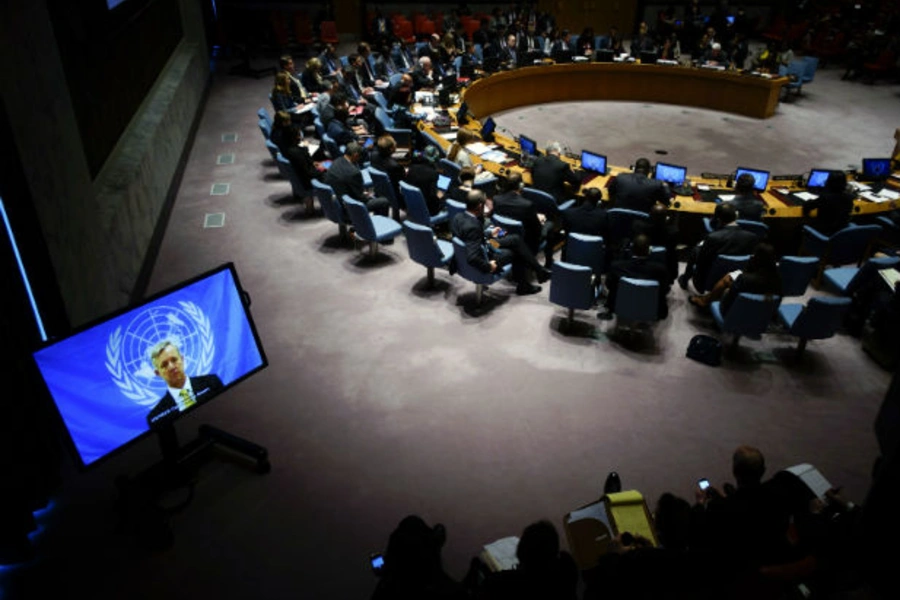 A view of the United Nations Security Council during a meeting on the Ebola crisis in October 2014.