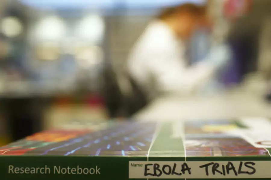 An Ebola trials notebook is seen in a laboratory during trials for an Ebola vaccine at the Jenner Institute in Oxford, England, on January 16, 2015.