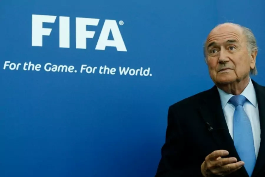 FIFA President Sepp Blatter addresses the media after meeting the presidents of the soccer federations of Israel and Palestine at the FIFA headquarters in Zurich September 3, 2013. (Arnd Wiegmann/Reuters)