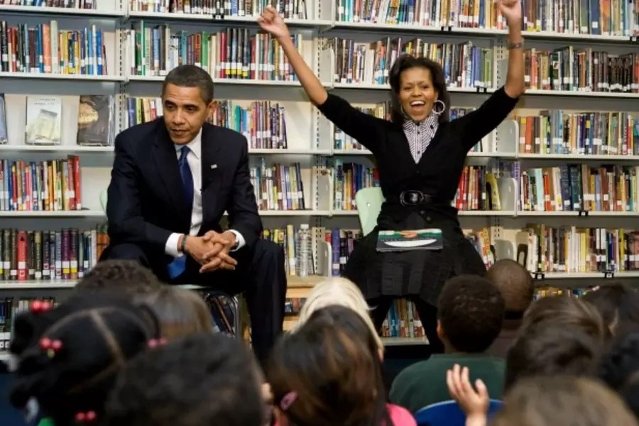 The Obamas will take their enthusiasm for education—illustrated here at the Capital City Public Charter School (Lower School), Washington, in February 2009—to reach adolescent girls abroad (Courtesy Larry Downing/Reuters).
