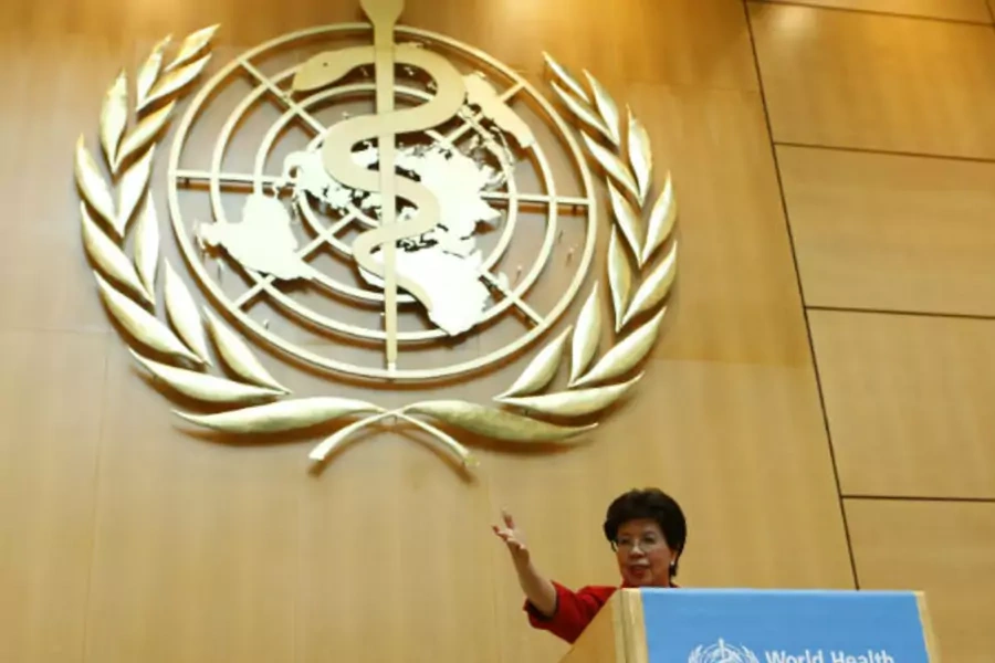 World Health Organization (WHO) Director-General Margaret Chan gestures during her address to the sixty-seventh World Health Assembly at the United Nations European headquarters in Geneva, Switzerland, on May 19, 2014.