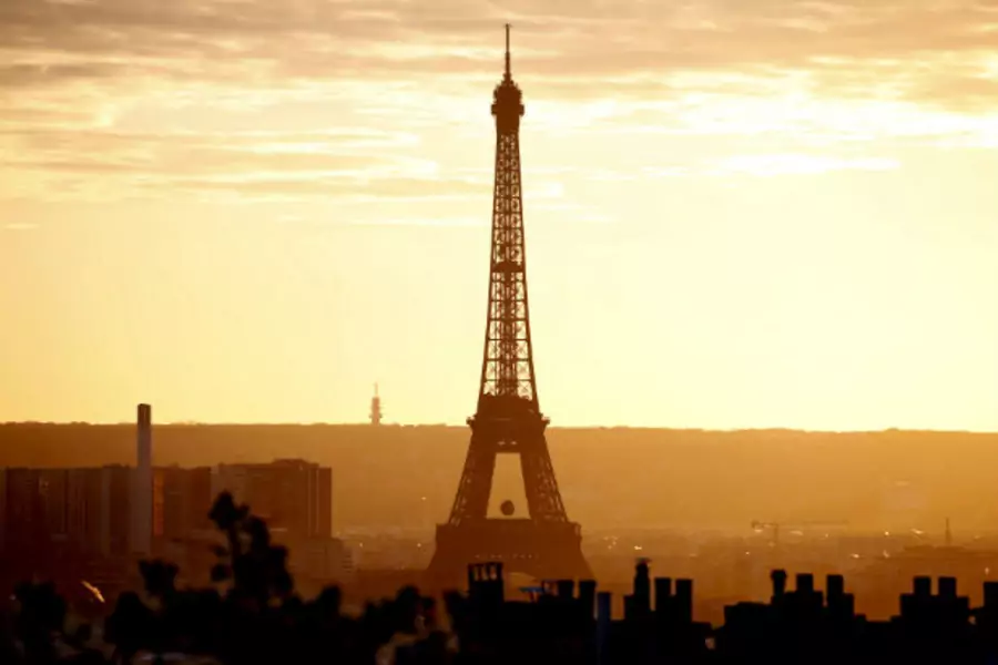 The Eiffel Tower is seen at sunset in Paris, France, on November 22, 2015.