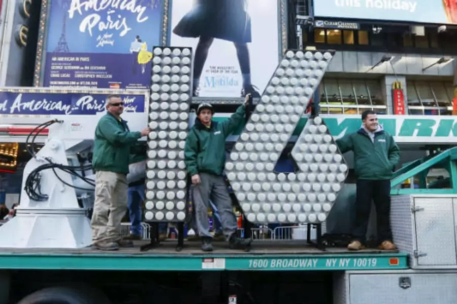 The New Year's Eve "16" numerals arrive on a truck in Times Square New York. (Shannon Stapleton/Courtesy Reuters)