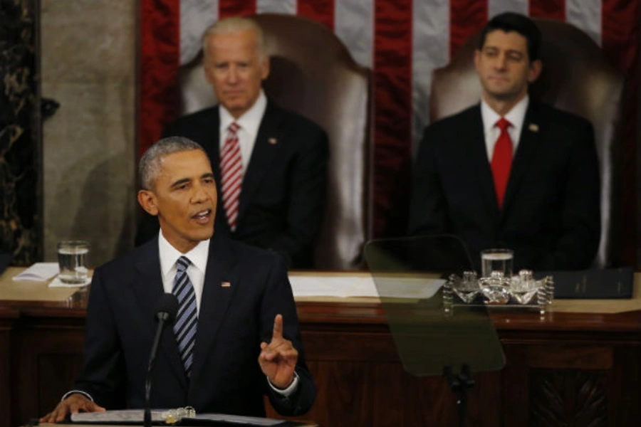 U.S. President Barack Obama delivers his final State of the Union address to a joint session of Congress in Washington, DC, on January 12, 2016.