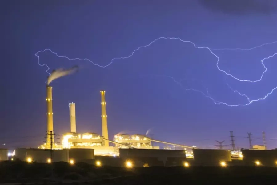 Lightning strikes over a power station during a storm in the city of Ashkelon, Israel, October 28, 2015. Reports this week that the Israeli power grid had been hacked turned out to be false. (Amir Cohen/Reuters)