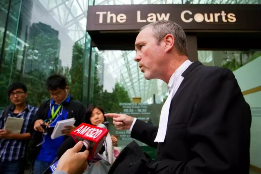 Mark Jette, lawyer for Su Bin, speaks to the media after Su was denied bail during a hearing in Vancouver July 23, 2014. (Ben Nelms/Reuters)