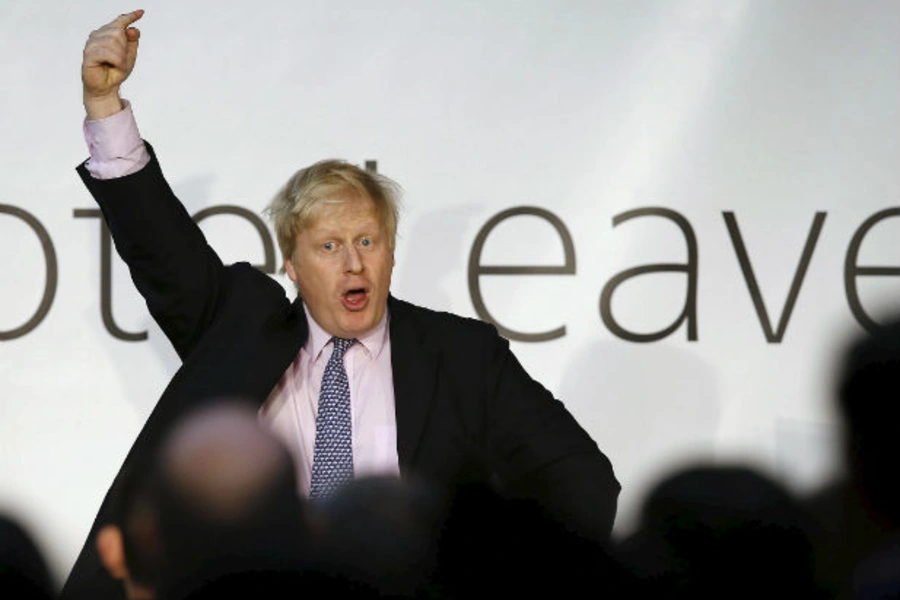 Boris Johnson, the former mayor of London and champion of the "Leave" campaign, speaks during a rally in Manchester, England, on April 15, 2016.