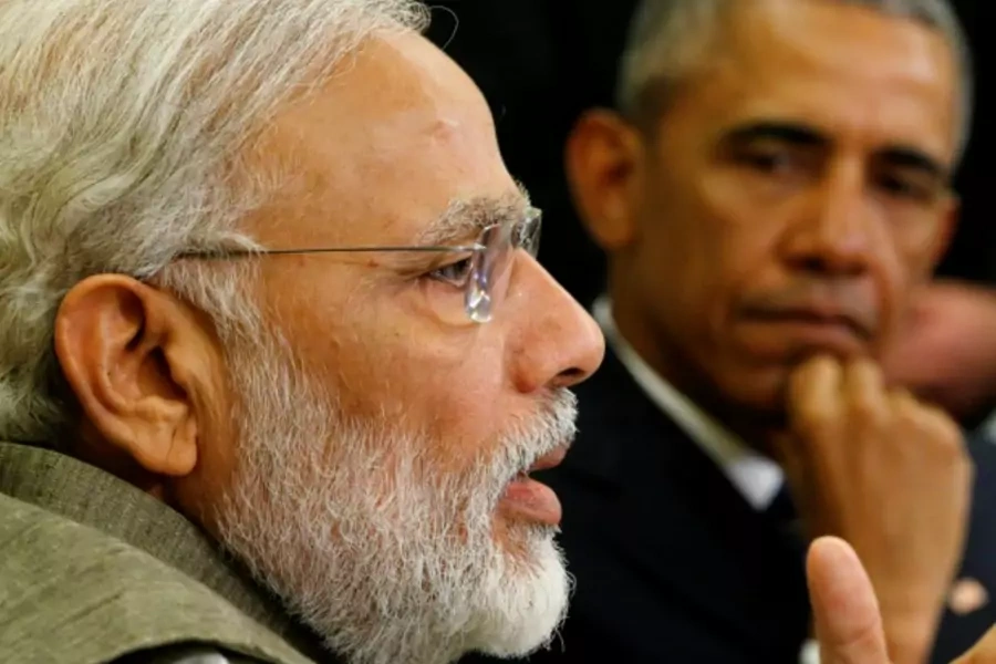 India's Prime Minister Narendra Modi delivers remarks to reporters after meeting with U.S. President Barack Obama in Washington, June 7, 2016. (Jonathan Ernst/Reuters)