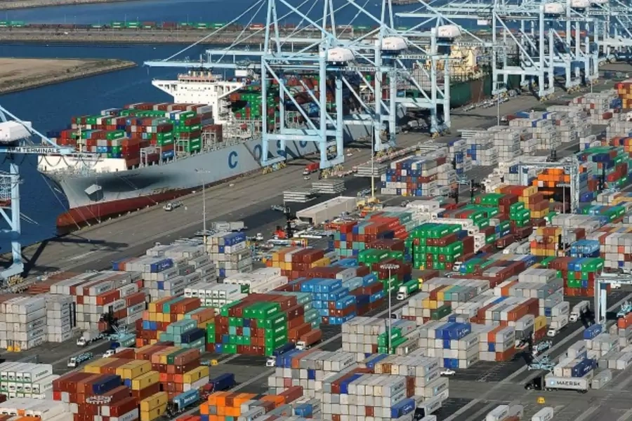 Shipping containers sit at the ports of Los Angeles and Long Beach, California in this aerial photo taken February 6, 2015 (Reuters/Bob Riha, Jr.)