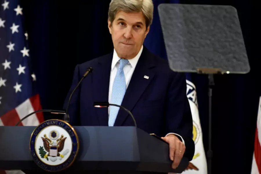 U.S. Secretary of State John Kerry delivers remarks on Middle East peace at the Department of State in Washington (James Lawler Duggan/Reuters).