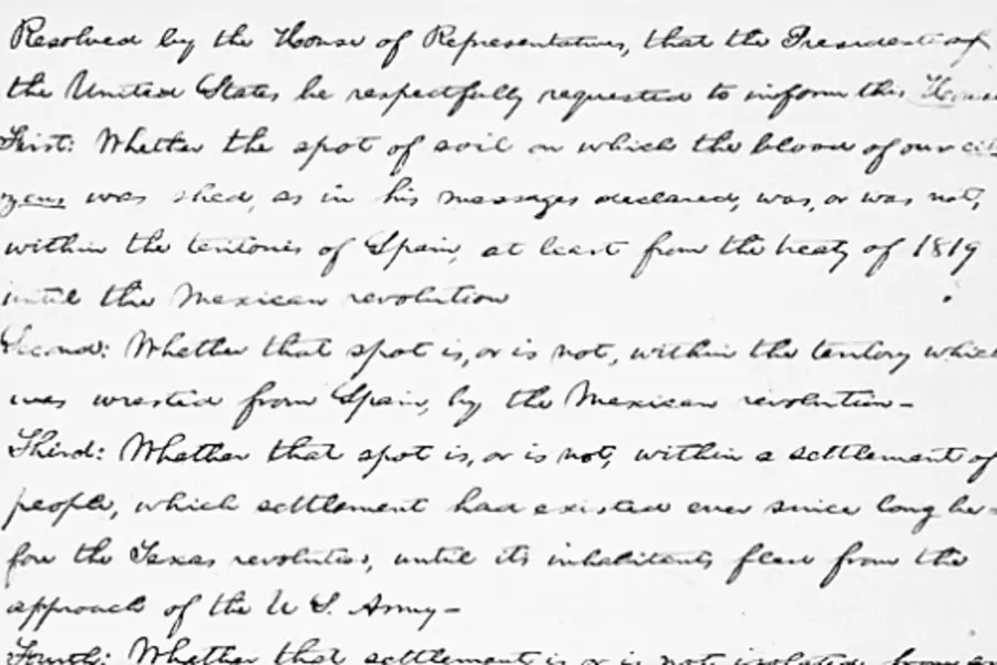 Lincoln's handwritten copy of the "Spot Resolutions" (courtesy of National Archives).