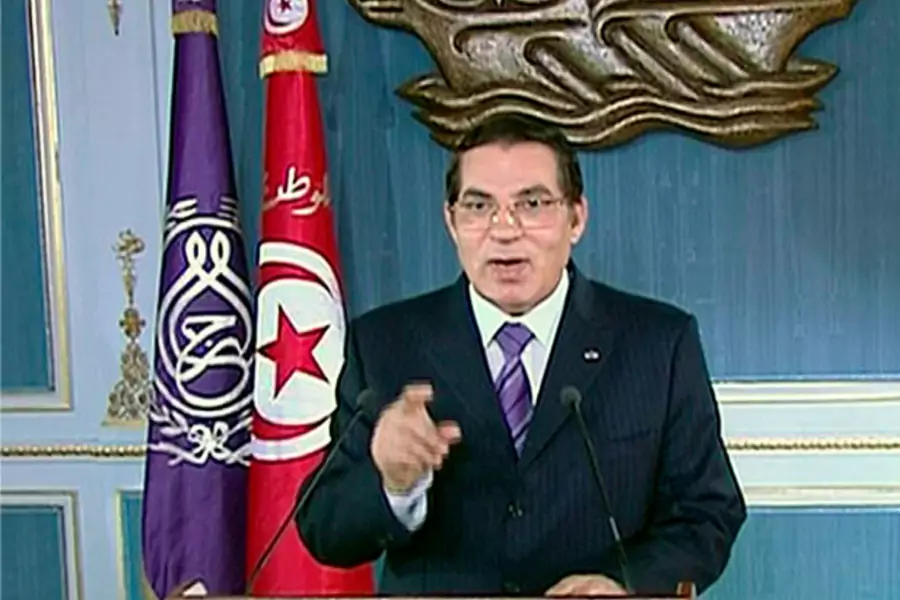 Tunisia's President Zine al-Abidine Ben Ali addresses the nation in this still image taken from video, January 13, 2011 (Tunisian State TV/Handout/Reuters).