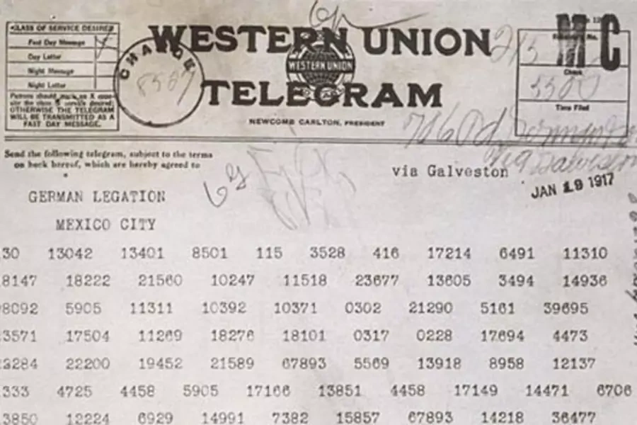 The Zimmermann Telegram in code. (Courtesy the National Archives)