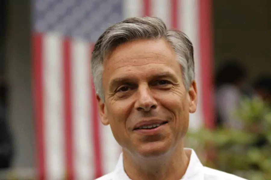 Jon Huntsman Jr. is interviewed during a stop at a home in Keene, New Hampshire on May 20, 2011. (Brian Snyder/courtesy Reuters)