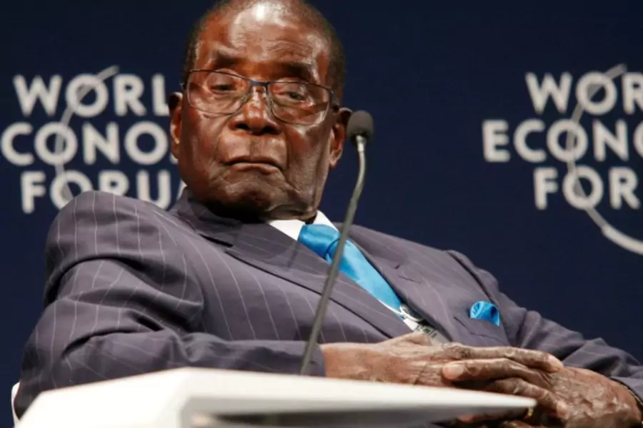 Zimbabwean President Robert Mugabe participates in a discussion at the World Economic Forum on Africa 2017 meeting in Durban, South Africa, May 4, 2017. 