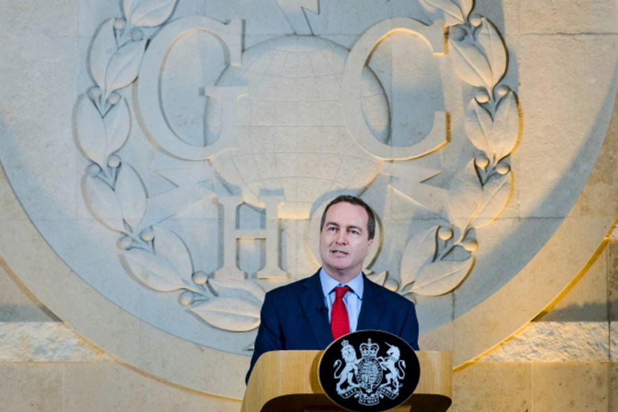 The director of Britain's GCHQ Robert Hannigan delivers a speech at Government Communications Headquarters in Cheltenham, November 17, 2015. 