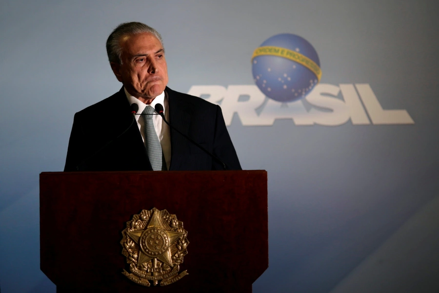 Brazil's President Michel Temer speaks at the Planalto Palace in Brasilia, Brazil, May 18, 2017. 