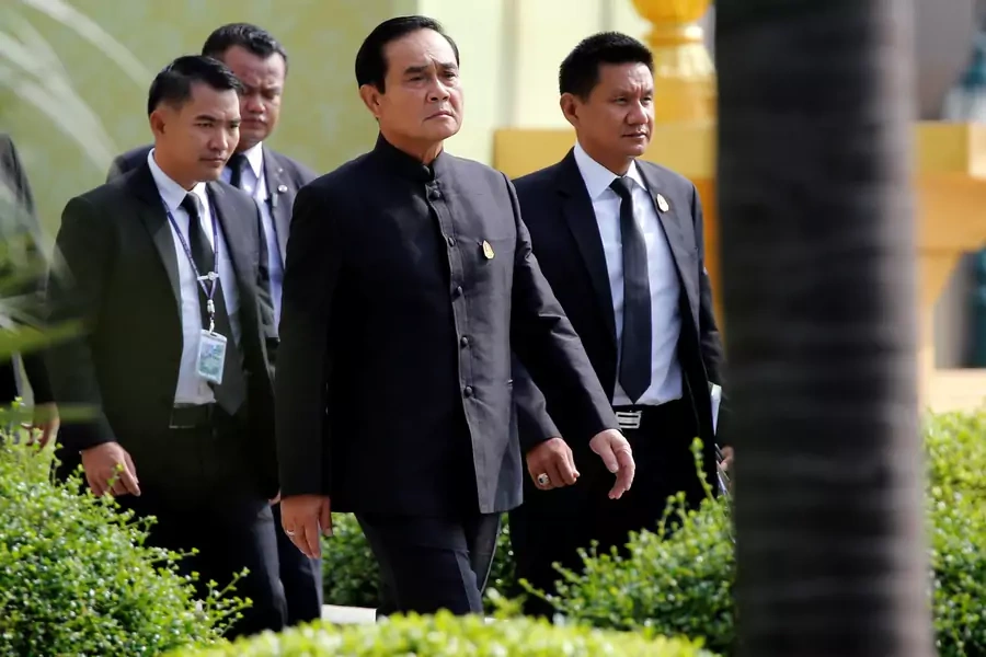 Thai Prime Minister Prayuth Chan-ocha arrives at government house to attend a weekly cabinet meeting as the junta marked the third anniversary of a military coup in Bangkok, Thailand on May 23, 2017.