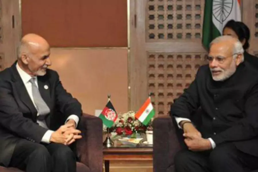 Afghan President Ashraf Ghani meets Prime Minister Narendra Modi at the 18th SAARC summit, November 2014.