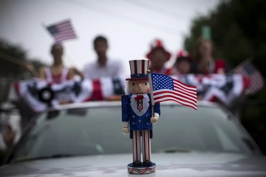 Uncle Sam sits on a car in a parade in Barnstable, Massachusetts 