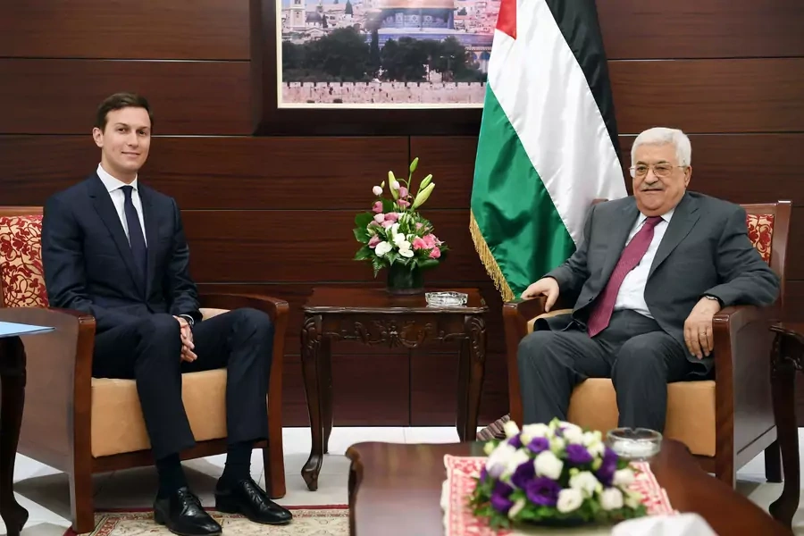 Palestinian President Mahmoud Abbas meets with White House senior advisor Jared Kushner in the West Bank City of Ramallah (Thaer Ghanaim/Handout/Reuters).